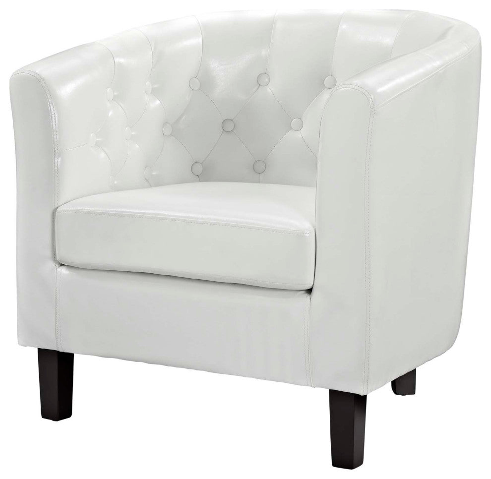 Tufted Armchair and Loveseat Sofa Set, Faux Leather, White, Modern, Lounge