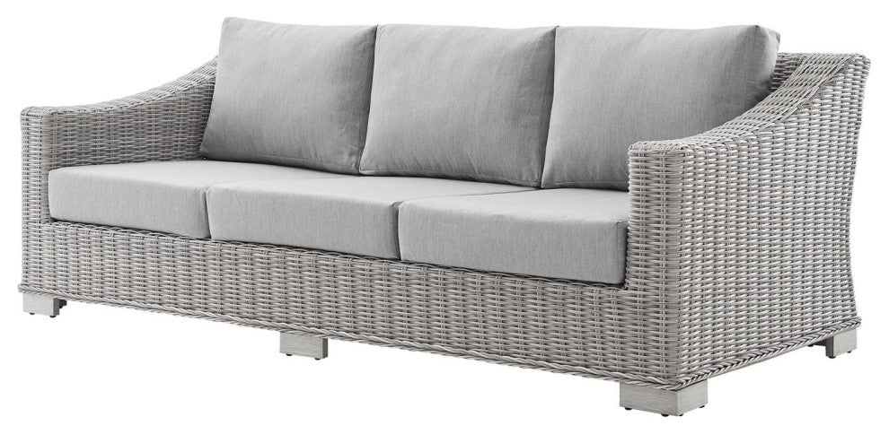Lounge Sofa Chair Table Set, Rattan, Wicker, Gray, Modern, Outdoor Patio