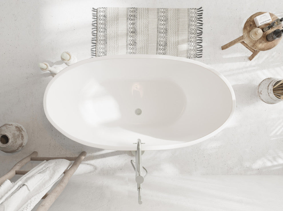 Igor 59" Soaking Bathtub, Glossy White With Brushed Nickel Trim