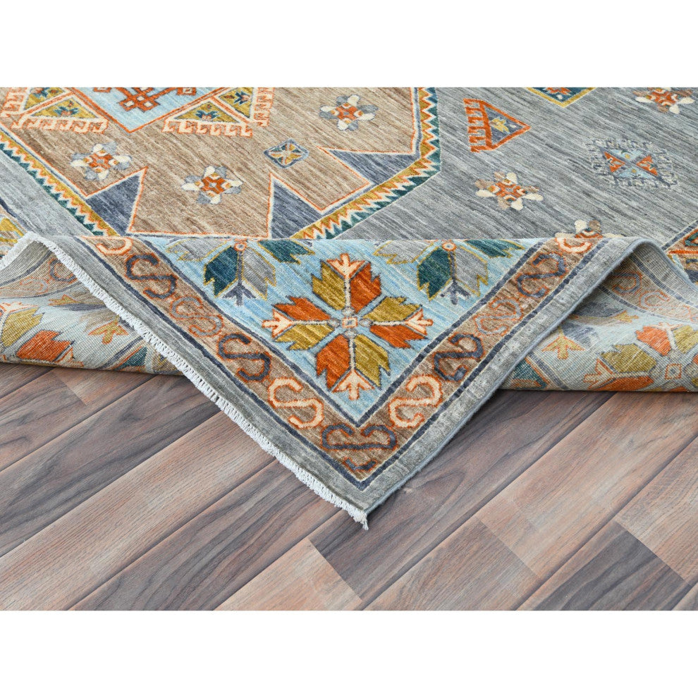 Silver Gray Wool Hand Knotted Armenian Inspired Design 200 KPSI Rug, 8'3"x9'7"