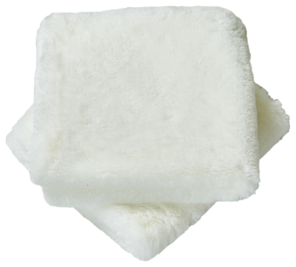 Heavy Faux Fur Throw Pillow Covers 2pcs Set, Antique White, 20''x20''
