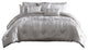 Benzara BM225205 King Size 7 Piece Fabric Comforter Set, Silver
