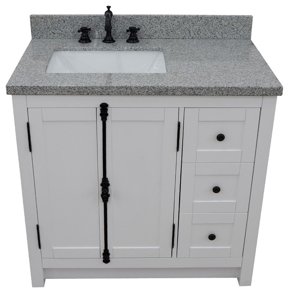 37" Vanity, Glacier Ash With Gray Granite Top, Left Doors/Left Rectangle Sink