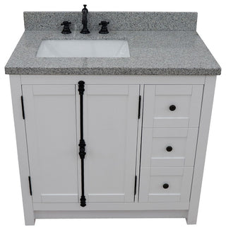 37" Vanity, Glacier Ash With Gray Granite Top, Left Doors/Left Rectangle Sink