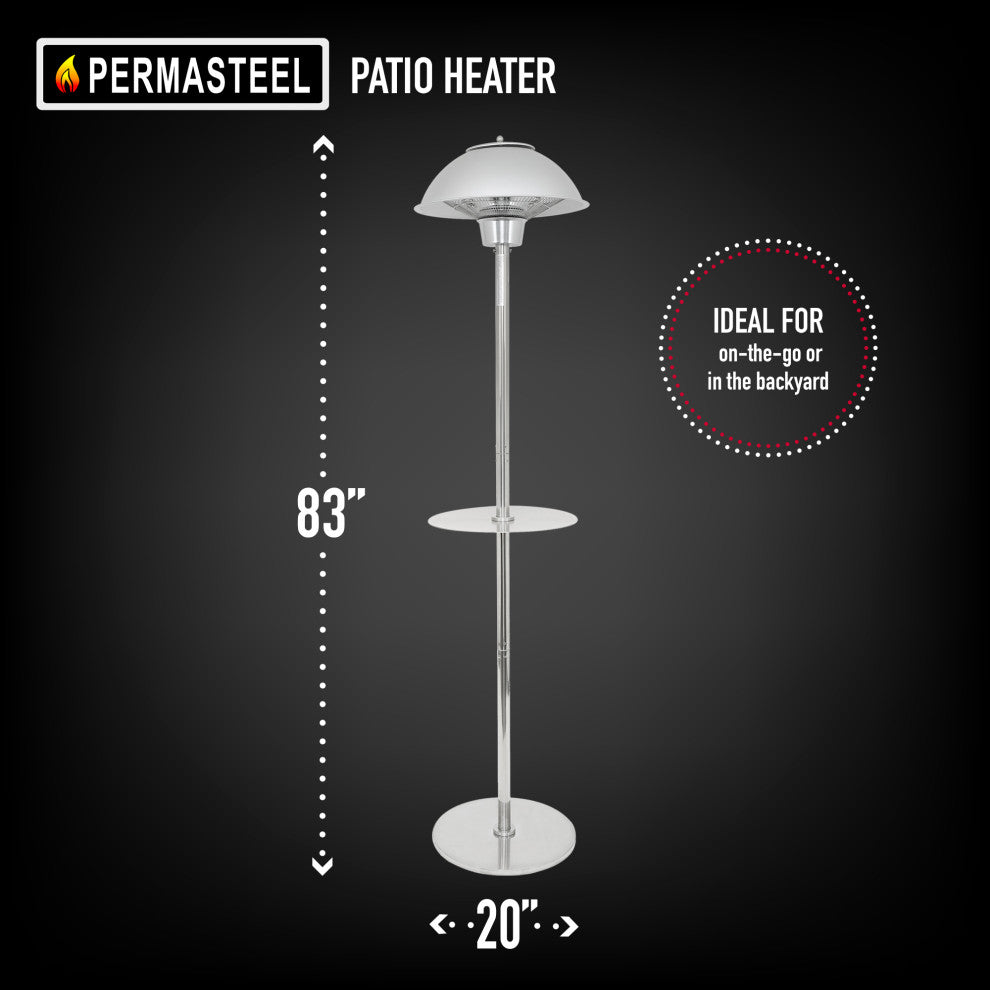 Permasteel 1500W Electric Infrared Stainless Steel Patio Heater with Table