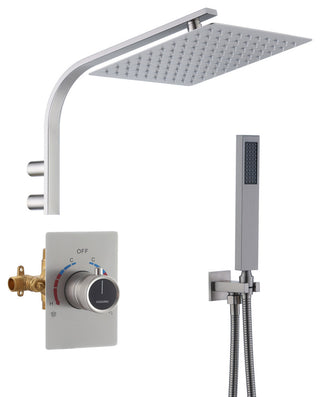 10inch Wall Mounted Rain Shower System With Handheld & Unique Shower Arm, Brushed Nickel