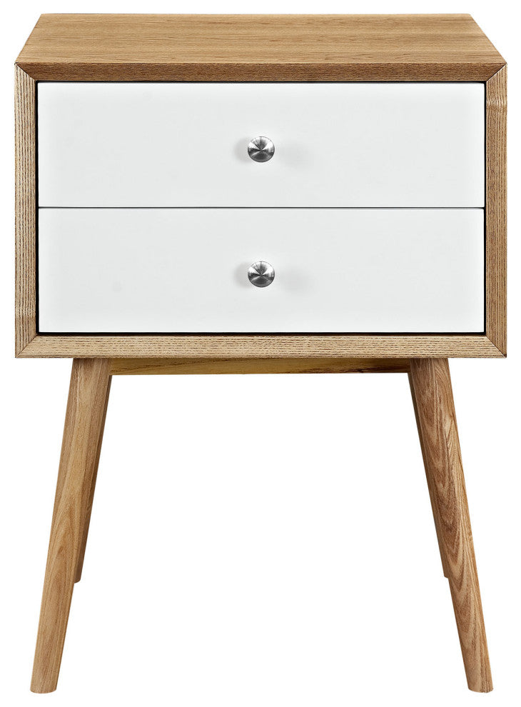 Nightstand Side End Table, Wood, Brown Natural White, Modern Living Room