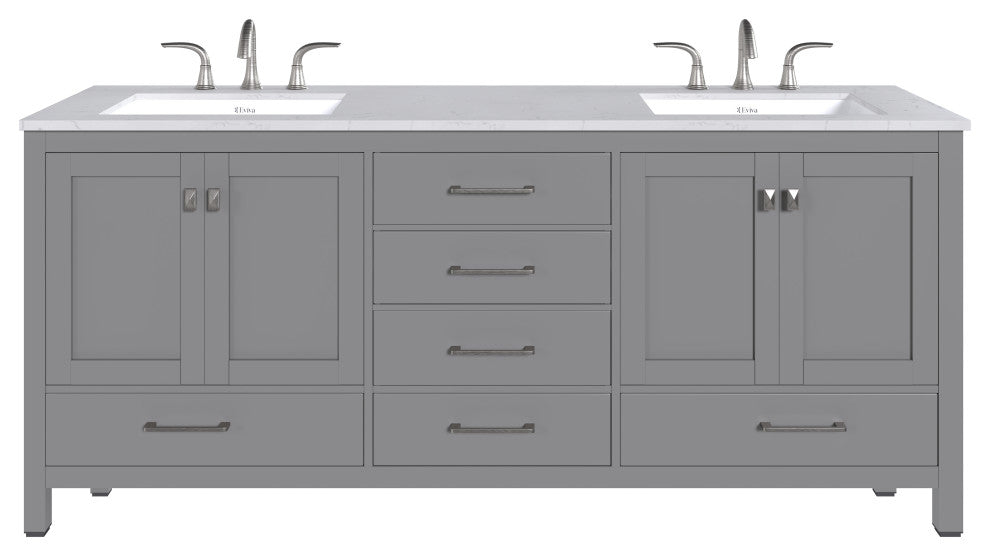 Eviva Aberdeen 78" Gray Double Sink, Quartz Top