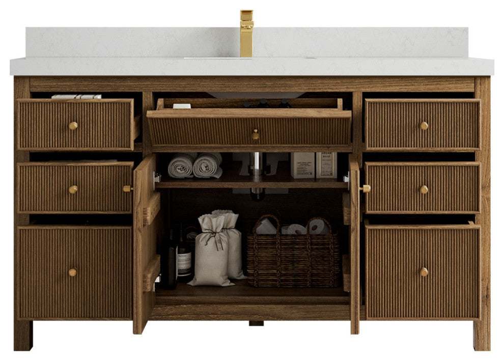 Sonoma Teak 60 Single Bathroom Vanity in Dark Natural with 2" Carrara Quartz