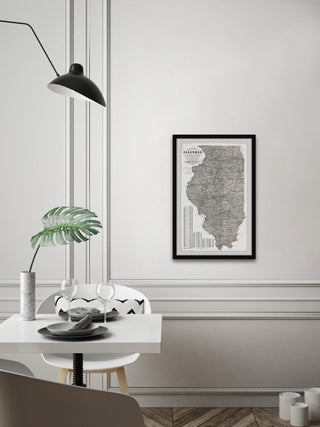 "Detailed Illinois State Map" Framed Painting Print, 24x36