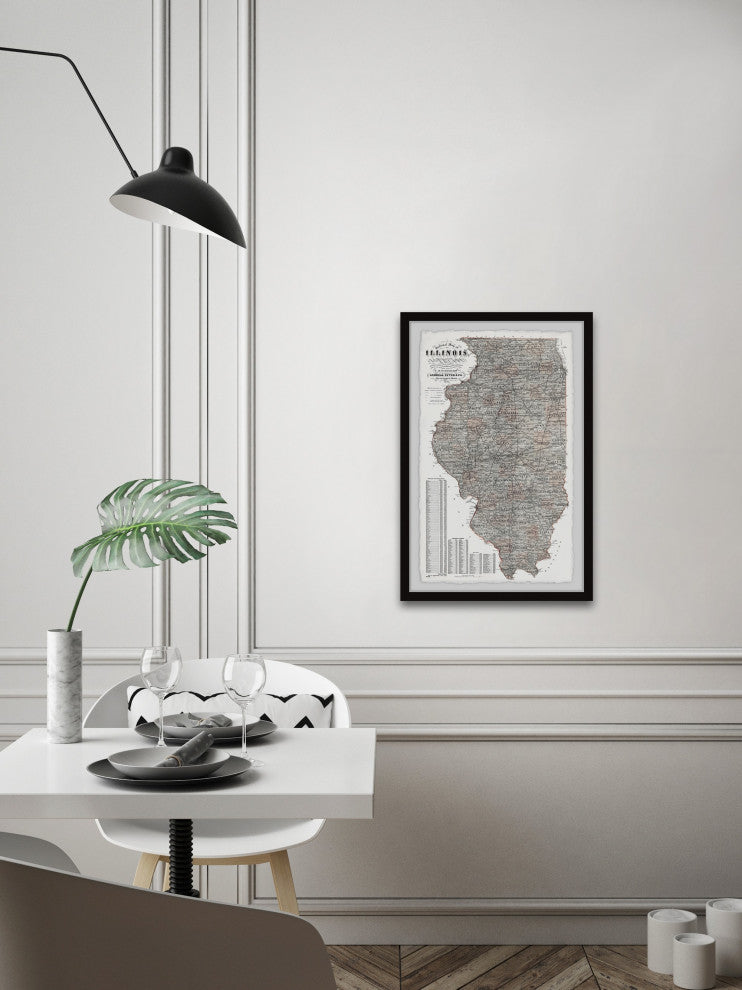 "Detailed Illinois State Map" Framed Painting Print, 24x36
