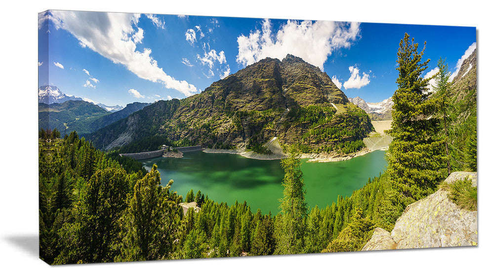 Greeny Alpine Reservoir, Landscape Canvas Art Print, 40x20