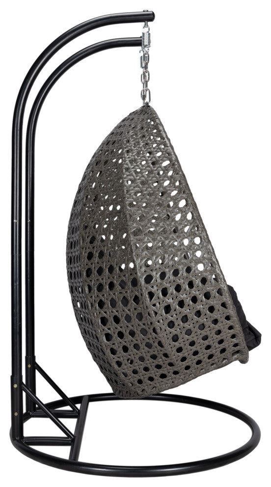 2 Person Charcoal Wicker Double Hanging Egg Swing Chair, Black