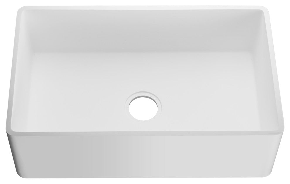Roine Apron Front Man Made Stone Single Bowl Kitchen Sink, White, 30"