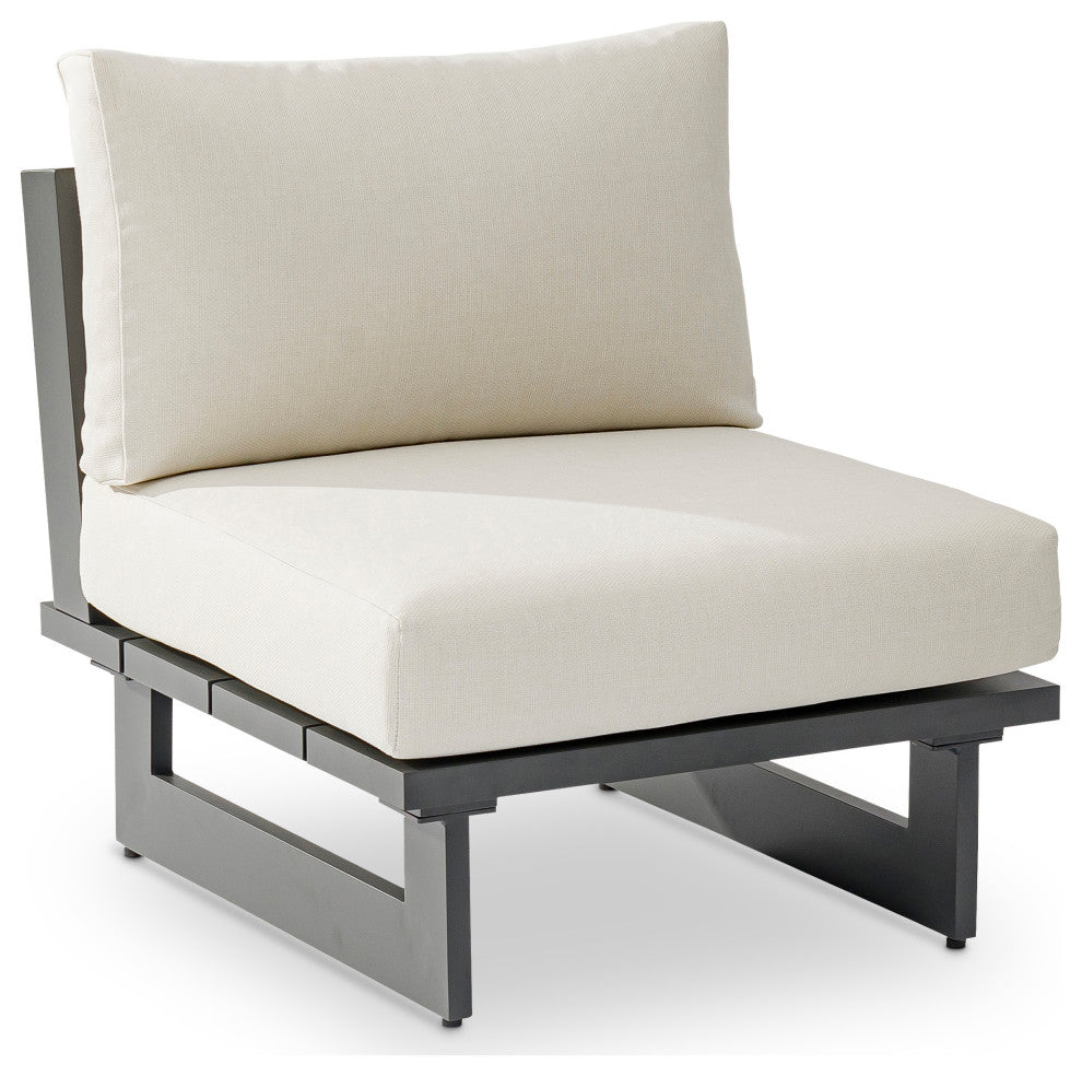 Maldives Outdoor Patio Armless Chair, Cream, Grey Frame