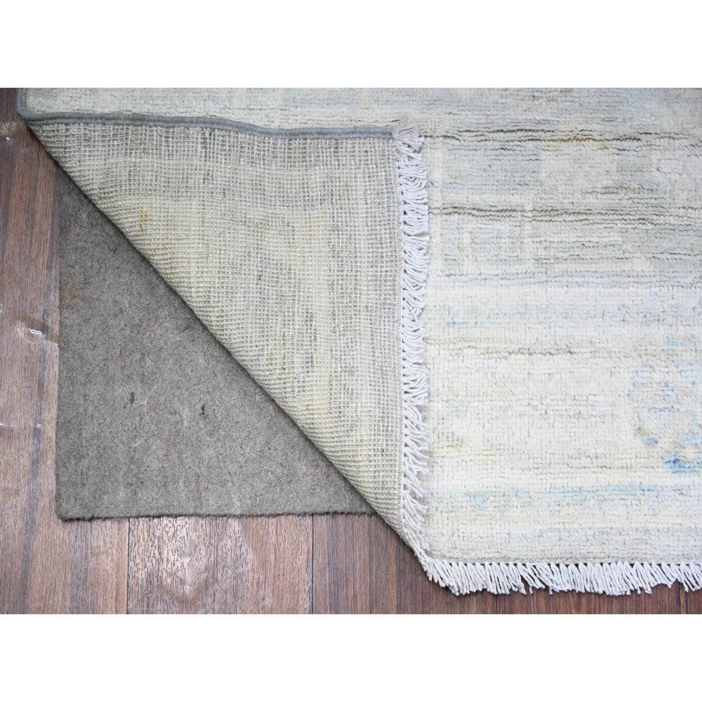 Cadet Gray Hand Knotted Washed Out Peshawar Wool Wide Runner Rug, 3'9"x9'9"