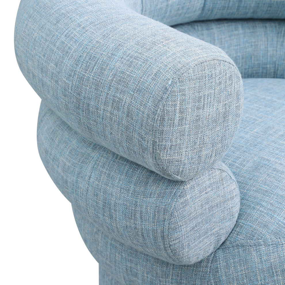 Valentina Linen Textured Fabric Upholstered Accent Swivel Chair, Blue