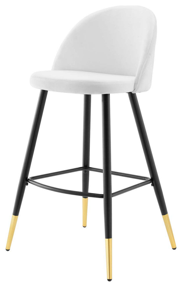 Bar Stool Chair Barstool, Set of 2, Velvet, Metal, White, Modern, Bar Pub Bistro