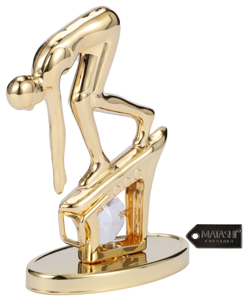 Matashi 24K Gold Plated Surfer Figurine Embellished With Crystals, Surfing Gift