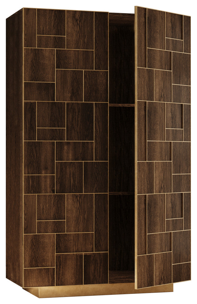 Modrest Auer- White Marble, Brown Oak and Gold Wine Rack Cabinet