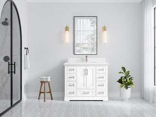 Boston 42 Single Sink Bath Vanity in White 1.5" White Quartz