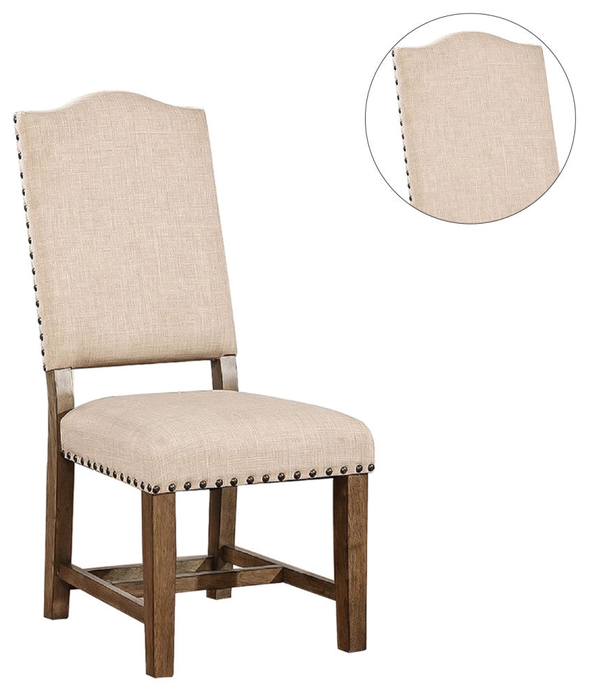Upholstered Dining Side Chair, Light Oak and Beige