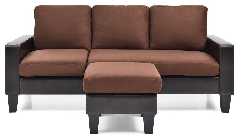Ukiah Sofa Faux Leather Chaise, Chocolate Micro Suede, Brown Faux Leather