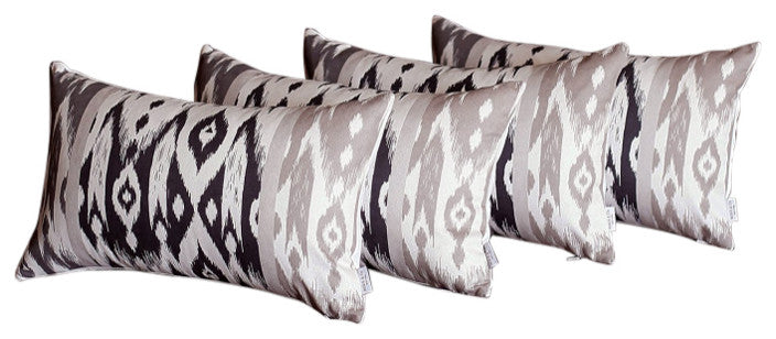 Set Of 4 Aqua Blue And Gray Ikat Lumbar Pillow Covers