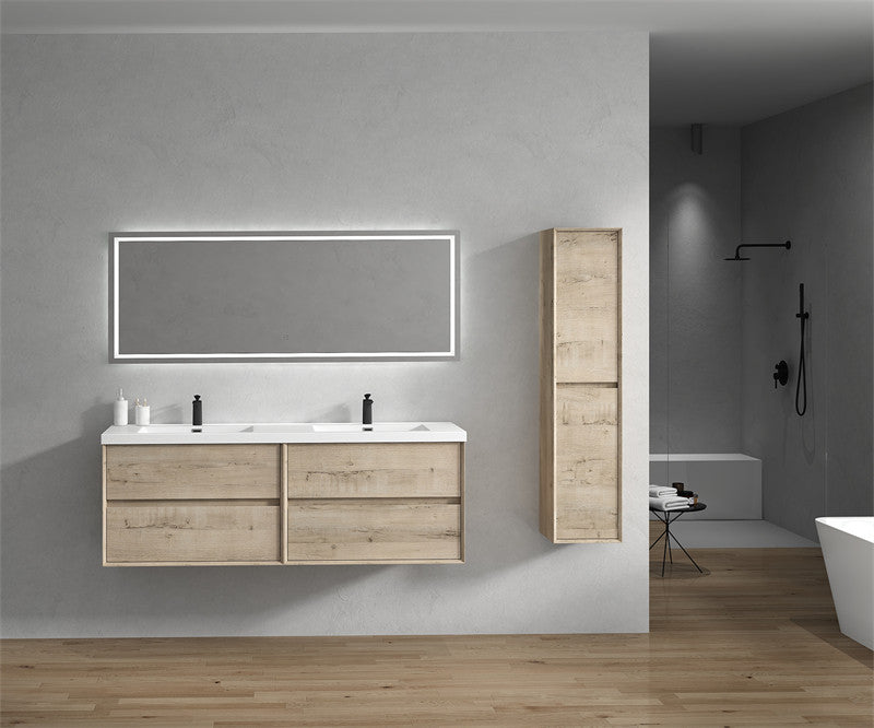 Ashley 72'' Floating Vanity, Acrylic Top, Double Sink, Light White Oak