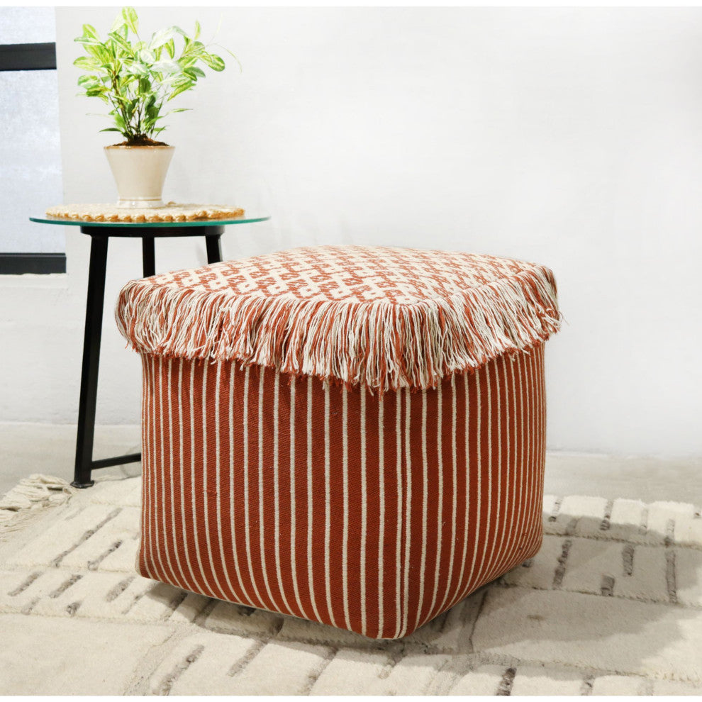 White Machine Woven Lemay Pouf, 18" Cube