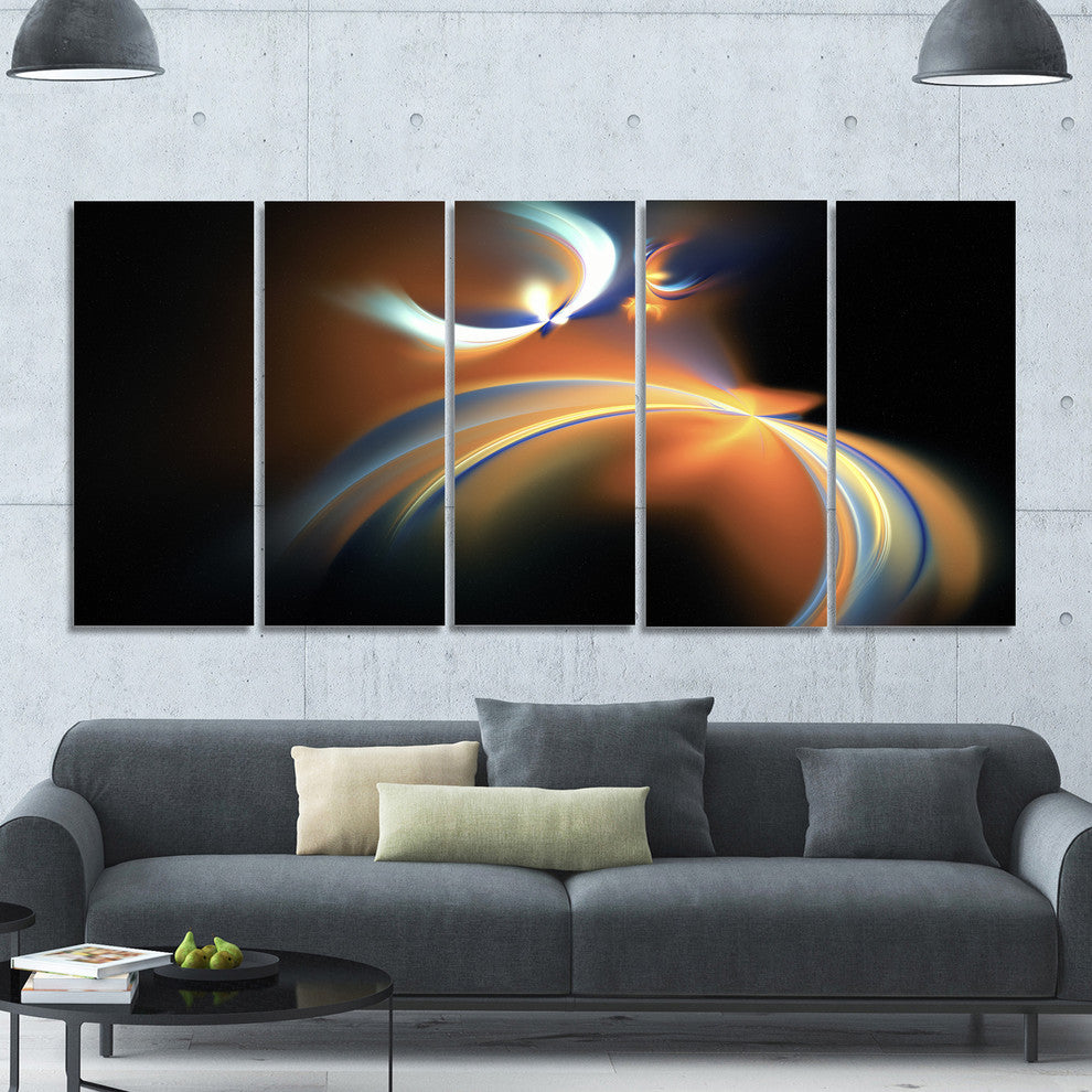 Brown Floating Fractal Designs, Abstract Art on Canvas, 60"x28", 5 Panels