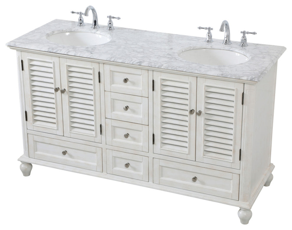 Rhett 60" Double Bathroom Vanity, Antique White