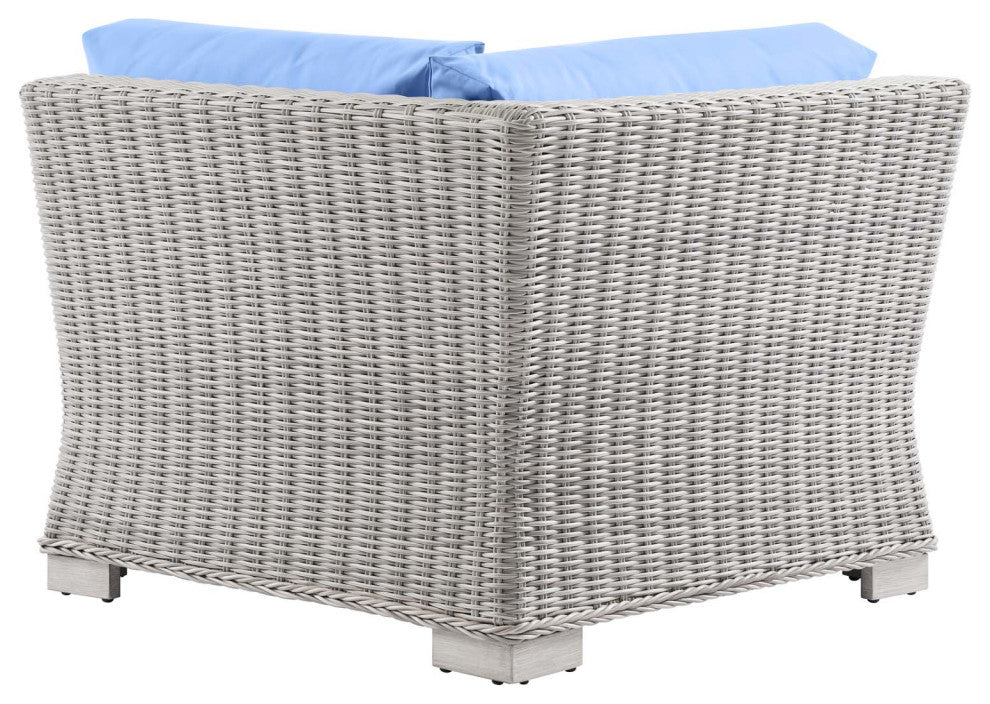Sofa Corner Chair, Rattan, Wicker, Gray Blue, Modern, Outdoor Patio Cafe