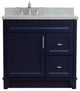 37" Single Sink Vanity, Blue Finish With Gray Granite And Left Door/Left Sink