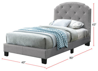 Button Tufting Design Bed, Light Gray, Twin
