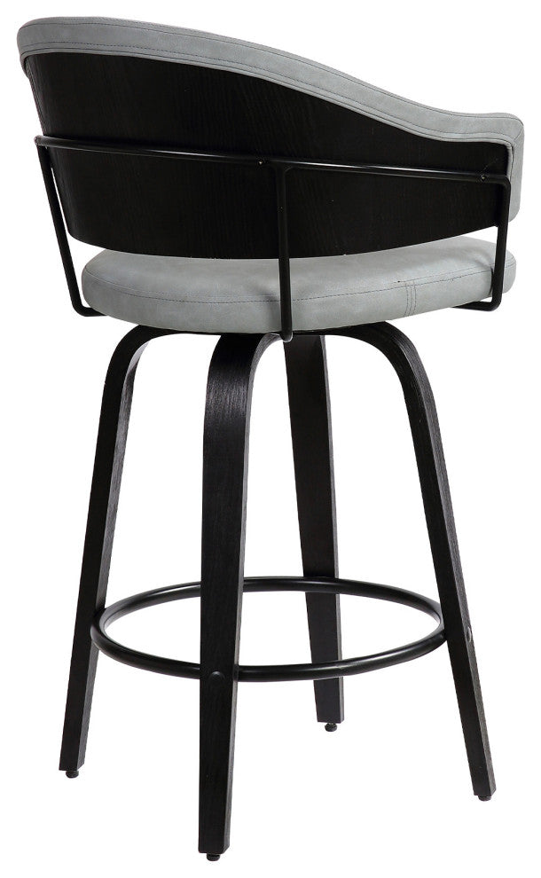 26" Dark Gray Faux Leather Black Wood Swivel Bar Stool
