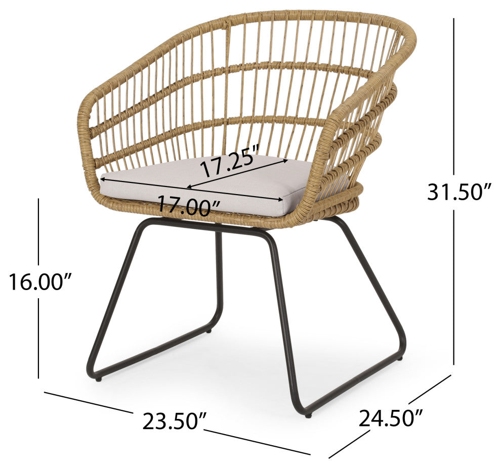 Edson Outdoor Wicker 2 Seater Chat Set With Cushion, Light Brown