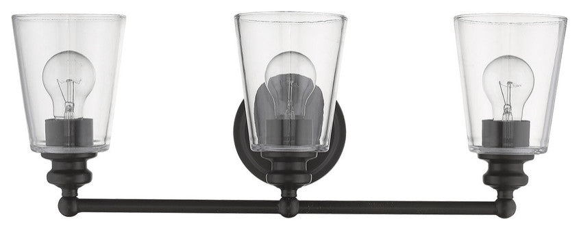 Three Light Antique Bronze Glass Shade Wall Sconce