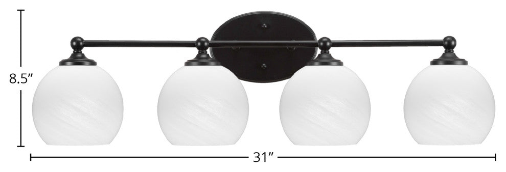 Capri 4-Light Bath Bar, Matte Black/White Marble
