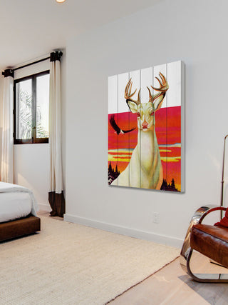 "Albino Deer" Painting Print on White Wood