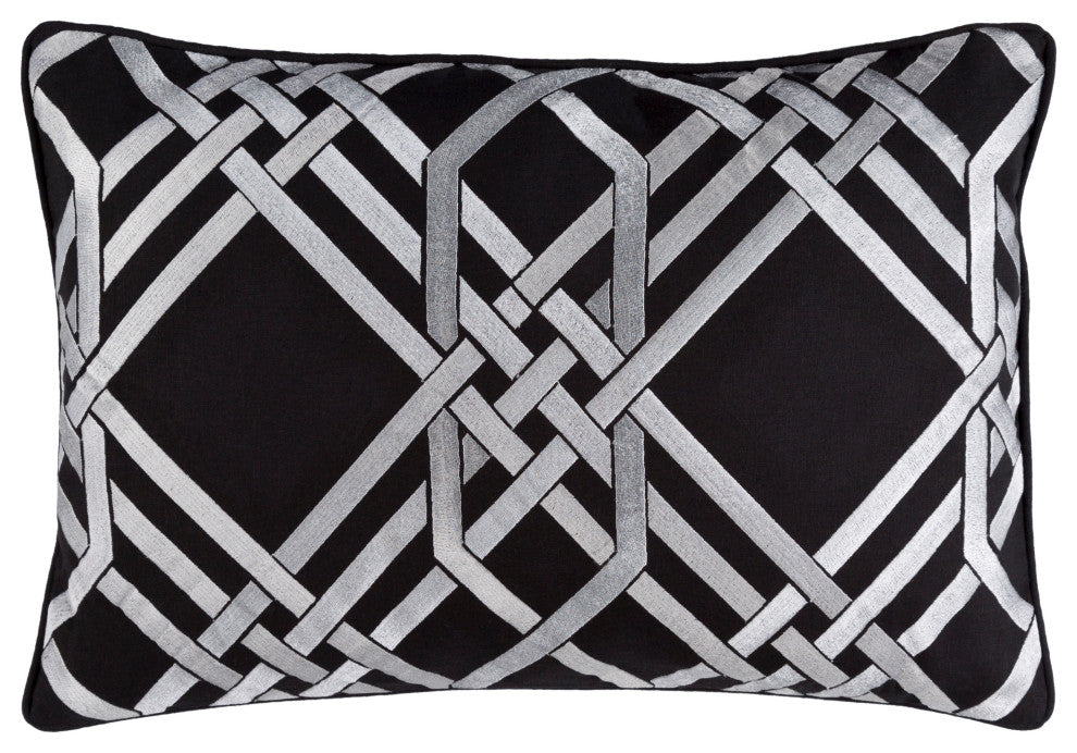 Surya Pagoda PAG-004 22"x22" Pillow Cover, Metallic/Silver/Black