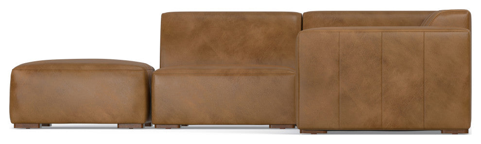 Rex Left Corner Sectional Modular Sofa with Ottoman in Genuine Leather