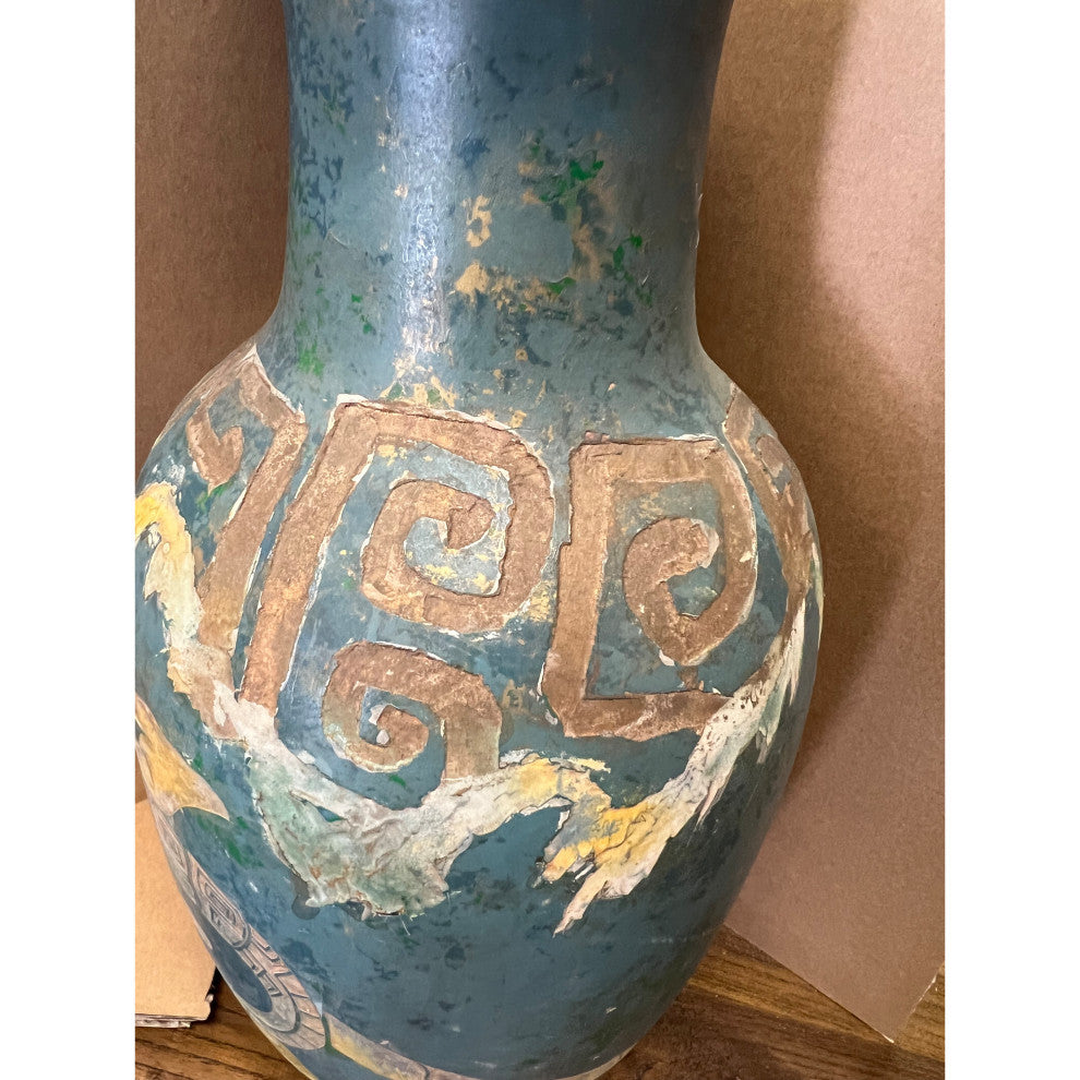 Chinese Distressed Blue Green Paint Porcelain Dragon Pattern Vase Hws2440
