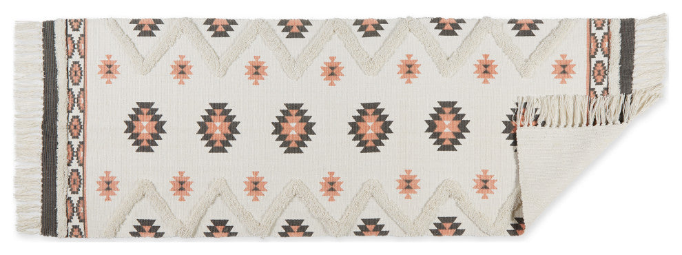 Gray And Blush Printed Off-White Hand-Loomed Shag Rug Runner 2Ft 3Inx6Ft