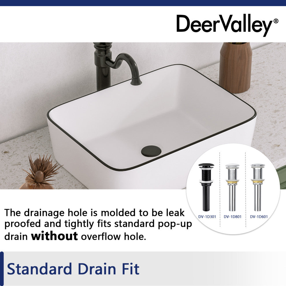 19"X15" Ceramic Rectangular Bathroom Vessel Sink Above Counter Sink