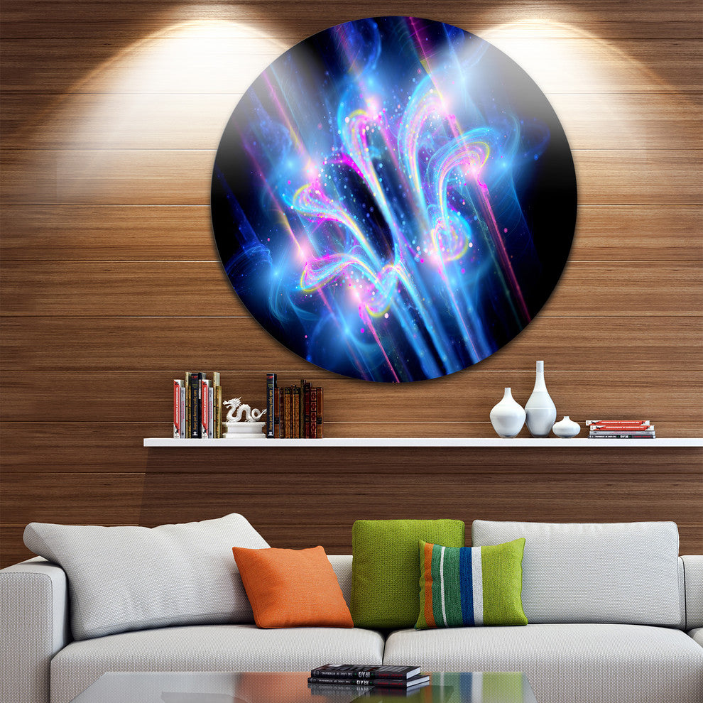 Blue Fractal Flower In Space, Floral Large Disc Metal Wall Art, 11"
