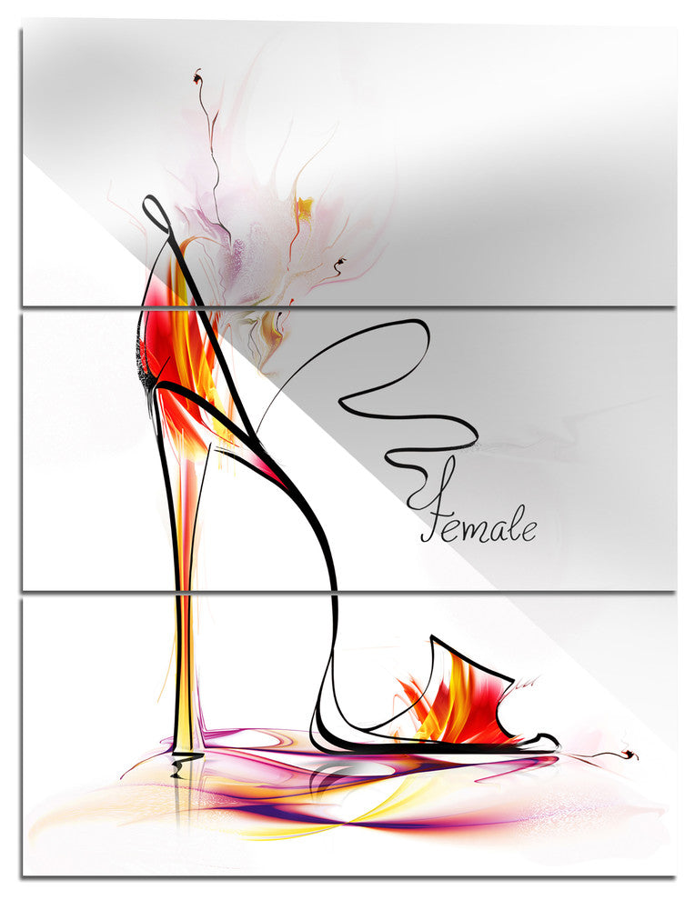 "Abstract Red High Heel" Digital Metal Wall Art, 3 Panels, 28"x36"