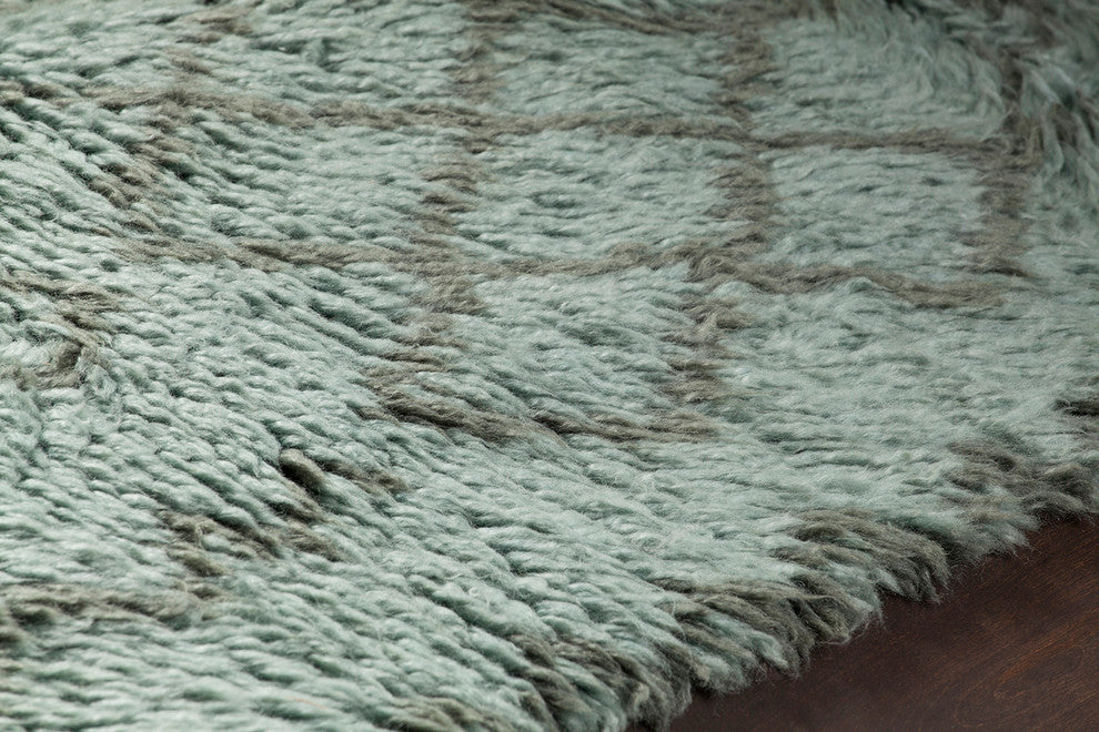 Jeri Hand Knotted Wool Rectangle Area Rug, 5' x 7'1/2", Blue/Gray