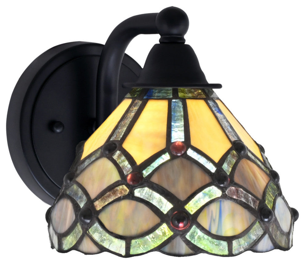 Paramount 1-Light Wall Sconce, Matte Black, 7" Grand Merlot Art Glass