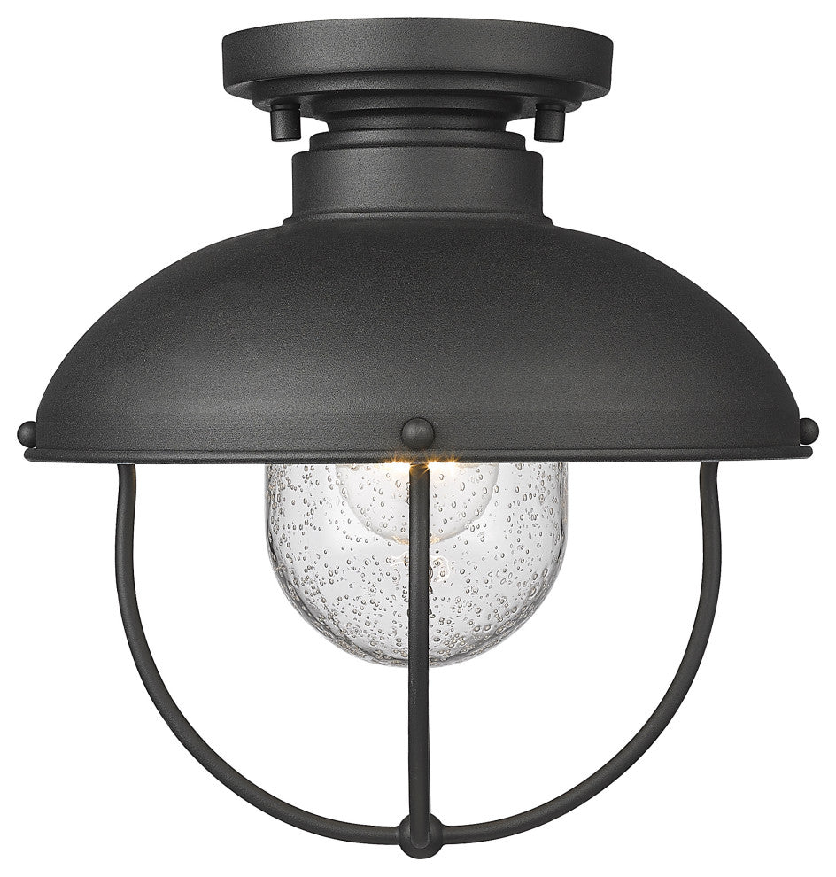 Z-LITE 590F-BK 1 Light Outdoor Flush Ceiling Mount Fixture, Black